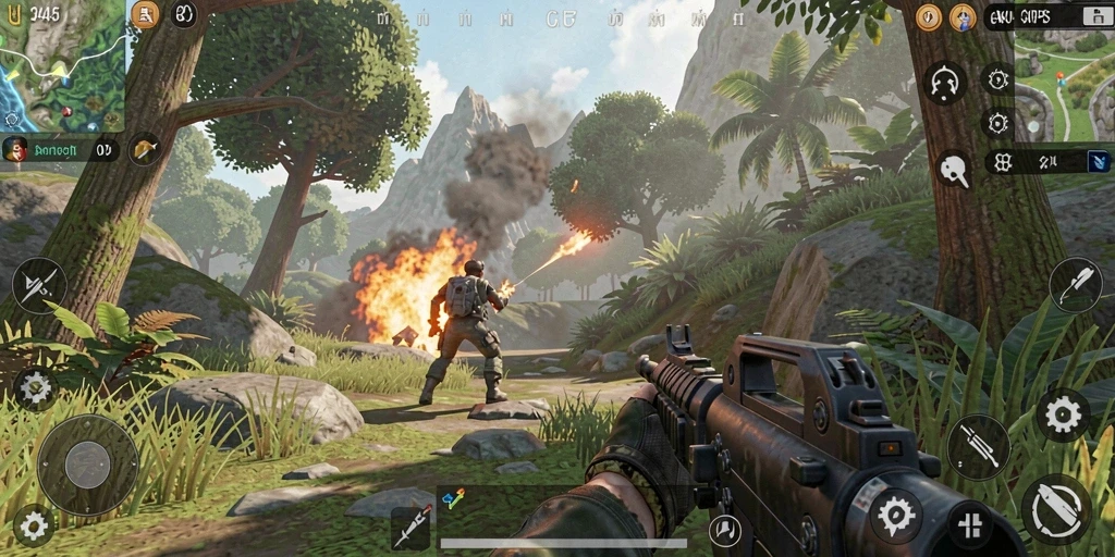 Screenshot utama 3446 menampilkan aksi gameplay seru dalam pertempuran TPS.