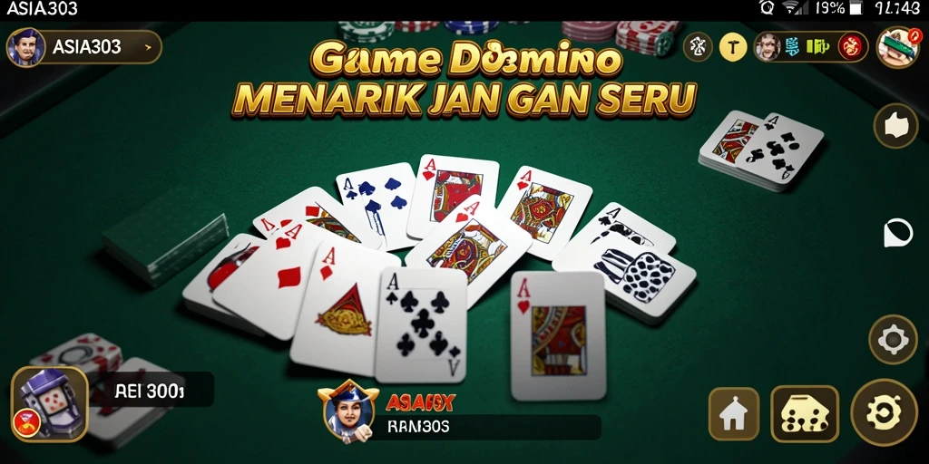 Tangkapan layar utama ASIA303 menampilkan gameplay Domino yang seru dan interaktif.