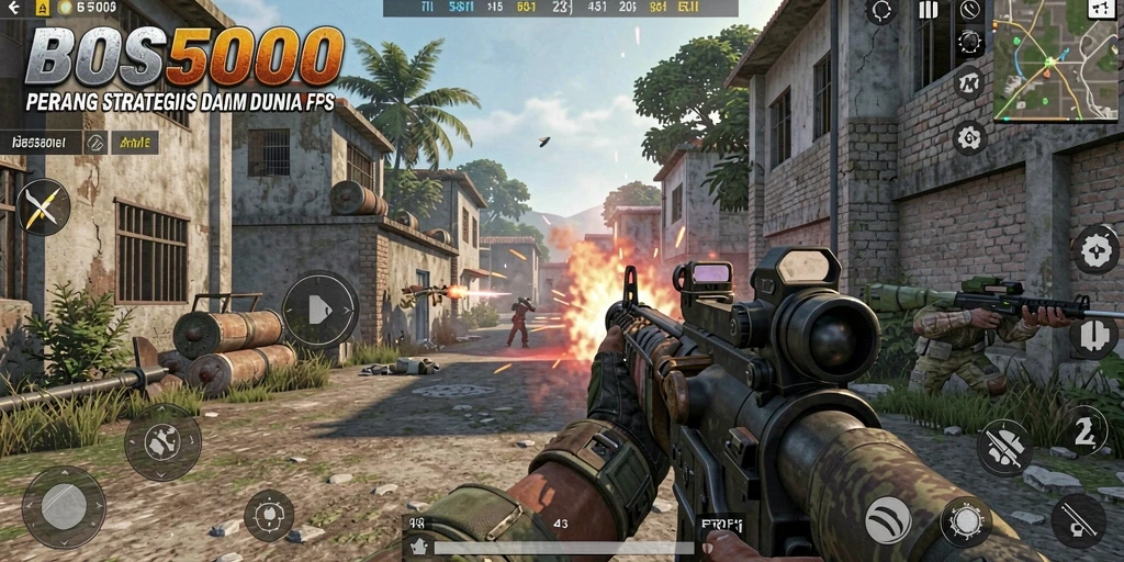 Tampilan aksi mendebarkan di BOS5000 dengan gameplay FPS.
