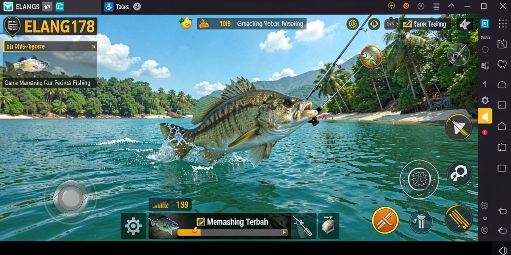 Screenshot gameplay ELANG178 menunjukkan aksi memancing yang seru.