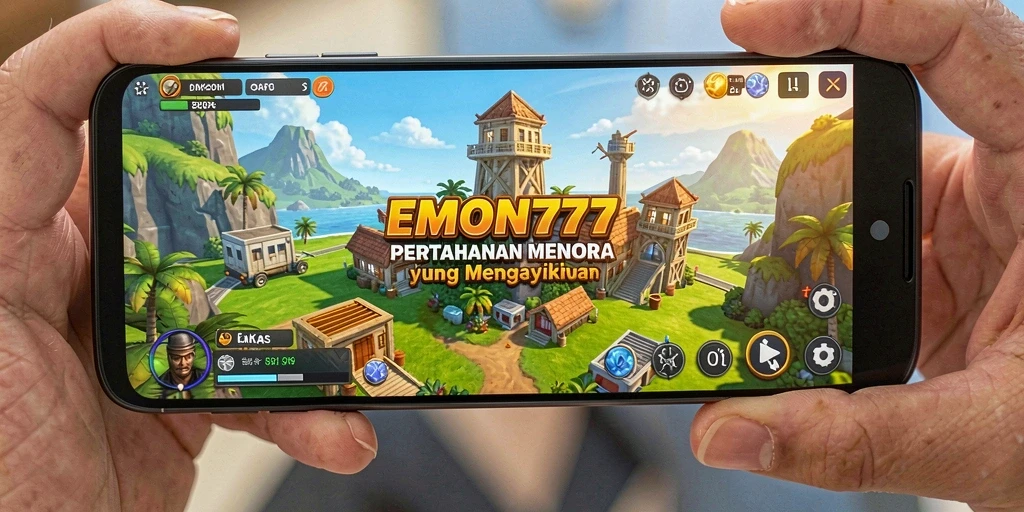 Tampilan gameplay menarik dari EMON777 yang menampilkan strategi pertahanan menara.