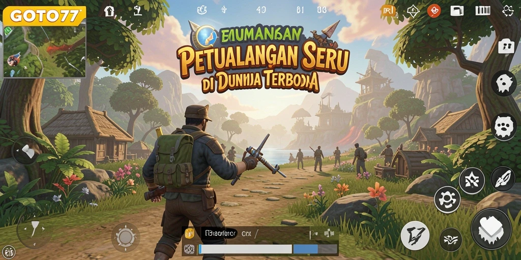 Tangkapan layar gameplay GOTO77 dengan eksplorasi dunia terbuka.