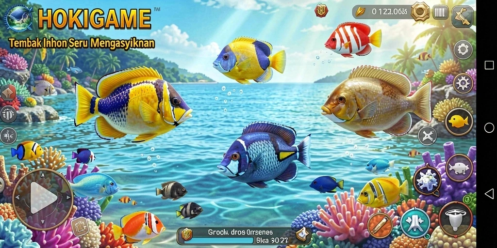 Tampilan gameplay HOKIGAME dengan aksi menembak ikan yang seru.
