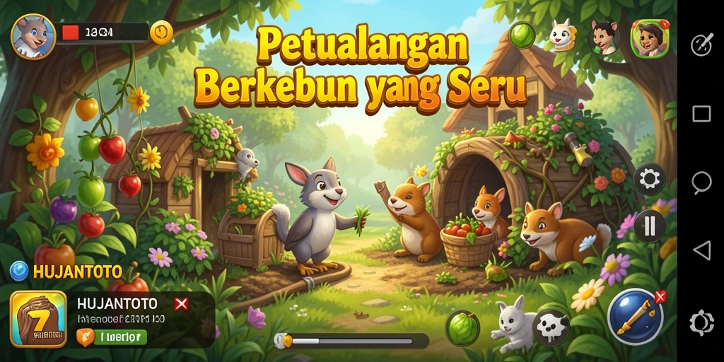 Tampilan gameplay berkebun yang menarik dalam HUJANTOTO.