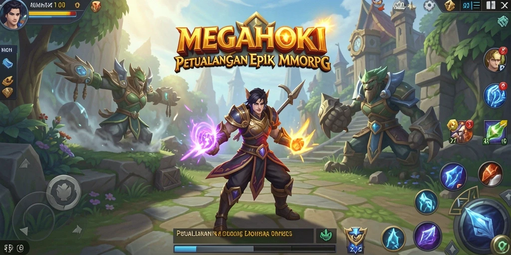 Tangkapan layar dari gameplay <strong>MEGAHOKI</strong> yang menampilkan pertempuran epik dan eksplorasi dunia.