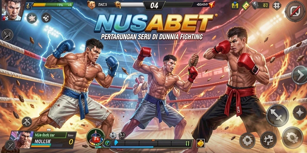 Gameplay NUSABET dengan pertarungan karakter yang seru dan dinamis.