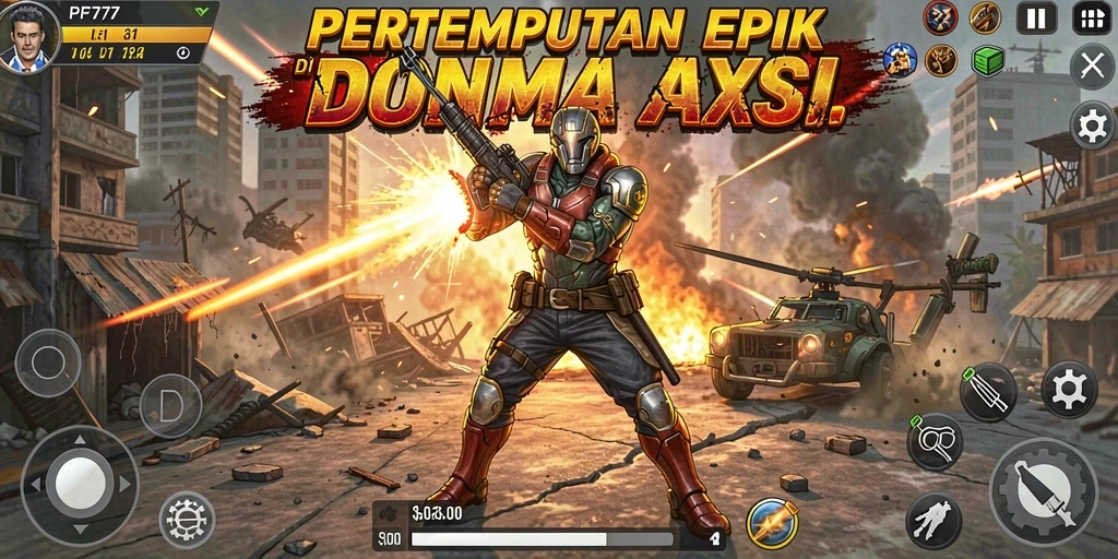 Tampilan dramatis dari gameplay seru PF777 yang penuh aksi.