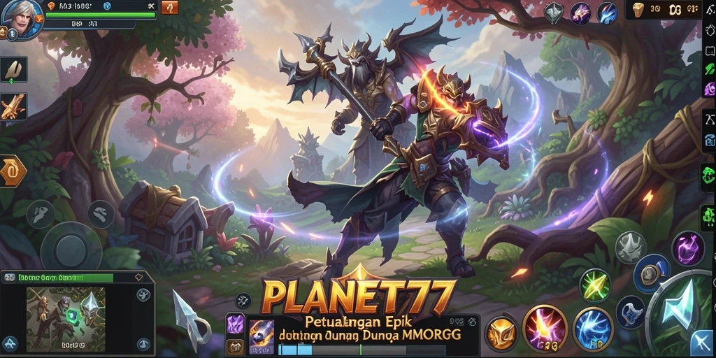 Screenshot utama PLANET77 menampilkan momen seru dalam pertempuran MMORPG.